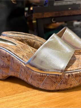 New Gitano Metallic Silver Cork Wedge Slide Sandals - Women
